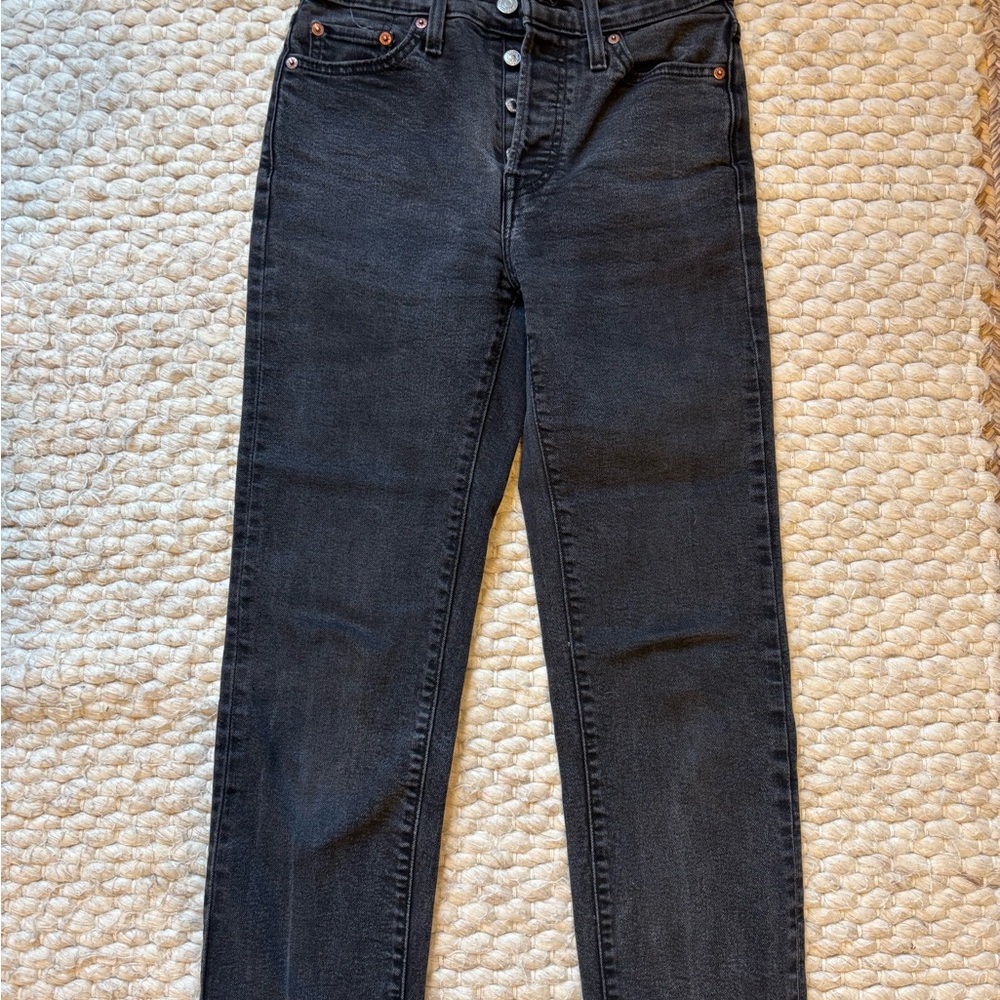 High-Rise Straight Black Jeans